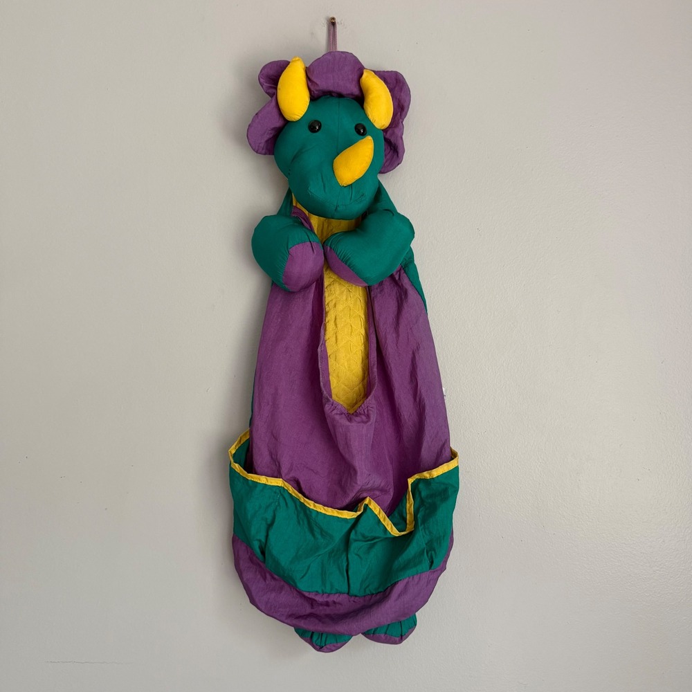 Vintage Dayton Hudson Triceratops Dinosaur Pajama Bag Purple Teal 90s Organizer